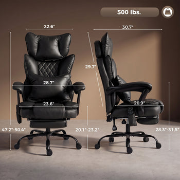 High Back Vibration Massage Office Chair, Heated Reclining PU Leather Computer Chair with Headrest, Black