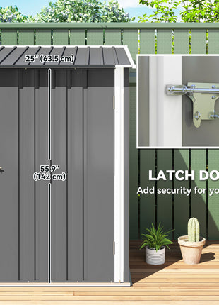Outdoor 3.3' x 3.4' Lean-to Garden Storage Shed, Galvanized Steel Tool House with Lockable Door for Patio, Gray