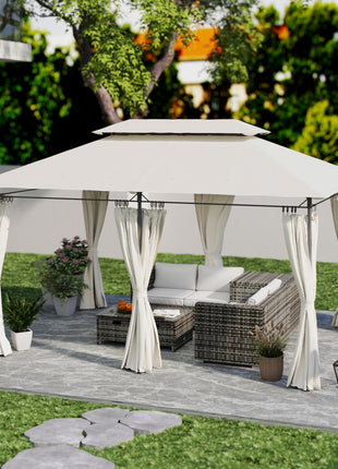 10' x 13' Double Roof Patio Gazebo, Outdoor Gazebo with Curtains, for Garden, Lawn, Backyard and Deck, Cream White