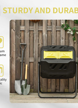 Tumbling Compost Bin Outdoor 360° Dual Chamber Rotating Composter 43 Gallon, Yellow