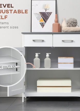 Bathroom Floor Cabinet, Freestanding Linen Cabinet, Storage Cabinet with 2 Drawers, Double Doors, Adjustable Shelf, White