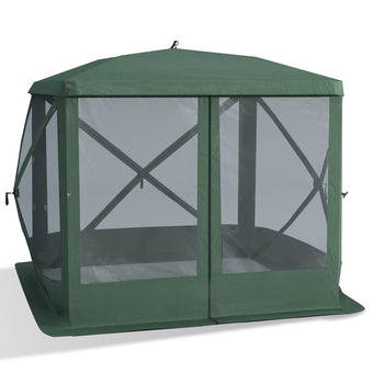 Pop Up Camping Canopy Gazebo Screen Shelter Tent with Single Person Easy Set-Up, Ventilating Mesh, Portable Carry Bag for Outdoor Tenting Party Event, 7x7FT, Green