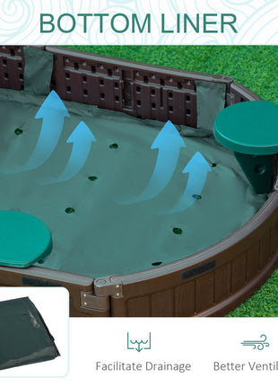 Kids Outdoor Sandbox with Cover Garden Bed Sand Pit, Easy Assembly Children's Oval Sandbox for Backyard, Brown, 72" x 41.25" x 8.75"