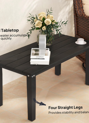 Rectangle Outdoor Coffee Table, HDPE All-Weather Outdoor Patio Table with Slatted Tabletop for Yard, Balcony, Black