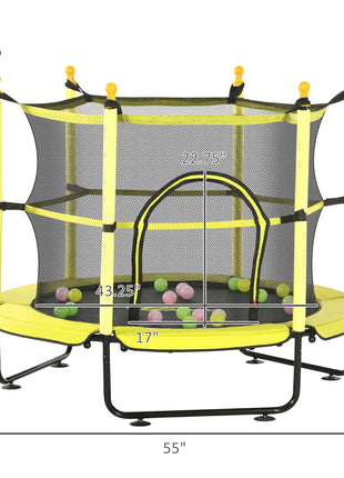 4.6' Trampoline for Kids with Safety Enclosure & Ball Pit, Yellow