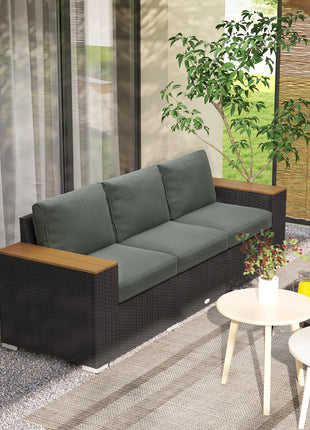 3-Seat Outdoor Patio Sofa, PE Wicker Outdoor Couch with  Extra Wide Deep Seat, Wide Armrests 4" Cushions, Dark Gray