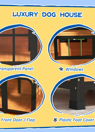 Cabin-Style Wooden Dog House for Large Dogs with Openable Roof & Giant Window, Yellow