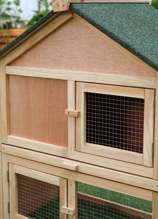 Rabbit Cage Outdoor, Rabbit House 83" 2 Story Deluxe XL Wooden Rabbit Hutch Big Bunny Cage w/ Ladder and Run
