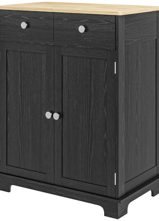 Kitchen Storage Cabinet, Sideboard Floor Cupboard with Solid Wood Top, Adjustable Shelf, and 2 Drawers, Distressed Black