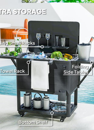 104 Quart Large Capacity Outdoor Cooler Cart, Patio Rolling Ice Chest with Bottle Opener Shelves Wheels, Black