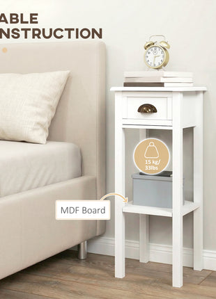 2-Tier Side Tables Set of 2 with Drawer and Shelf, 2 Pieces End Tables for Living Room and Hallway, White