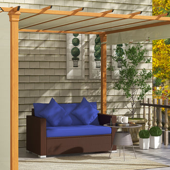 Wicker Loveseat, Patio Furniture Couch with Cushions, 2 Seat PE Rattan Sofa, 2 Throw Pillows, Blue