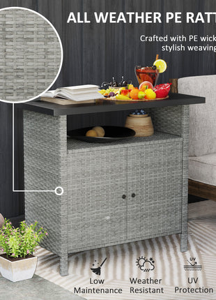 Wicker Outdoor Storage Cabinet with Two Doors and Shelf for Outdoor Pool Towel Storage, Gray