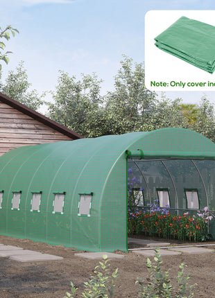 19.7' x 9.8' x 6.6' Plastic Greenhouse Cover Replacement, Heavy Duty Waterproof Tarp for Hoop House, Sheeting with 12 Windows, Door & Reinforcement Grid, Green