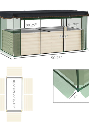 Galvanized Steel Planter Box with Crop Cage and Shade Cloth, Raised Garden Bed for Flowers, Veggies and Herbs, Beige