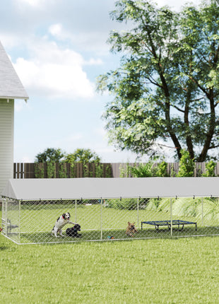 Dog Kennel Outdoor Dog Run Waterproof UV-Resist Cover Lockable Door Adjustable Bowls 20 x 7.5 x 5ft