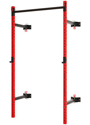 Folding Squat Rack with Pull Up Bar, Wall Mounted and Adjustable, 1000 Pounds Capacity Power Rack, Red