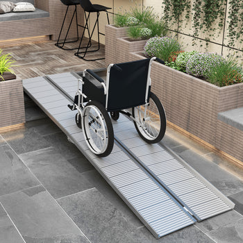 10 ft Foldable Heavy-Duty Wheelchair Ramp, for Home Steps Doorways, Handicap, Silver