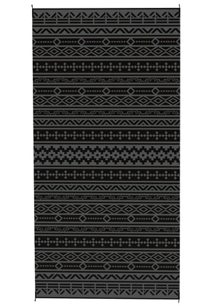Reversible Outdoor Rug, Waterproof Plastic Straw with Carry Bag, 9' x 18', Black & Gray Geometric Wall