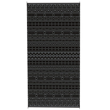 Reversible Outdoor Rug, Waterproof Plastic Straw with Carry Bag, 9' x 18', Black & Gray Geometric Wall
