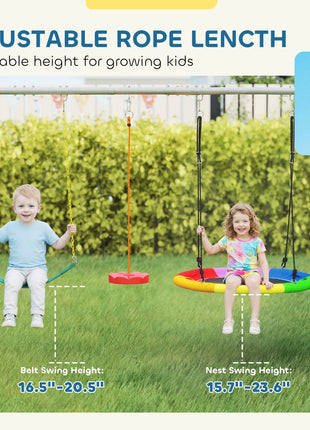 5-in-1 Kids Swing Set with Slide, Swings and Glider for Backyard, 770lbs Capacity, for Ages 3-8, Mixed Color