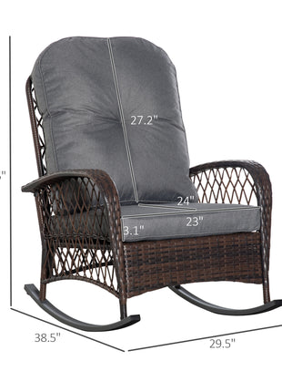 Rattan Porch Rocker w/ Plush Cushion, Gray