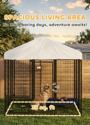 5.9' x 5.9' x 6' Outdoor Dog Kennel with Roof, Rotating & 4-Level Adjustable Bowls