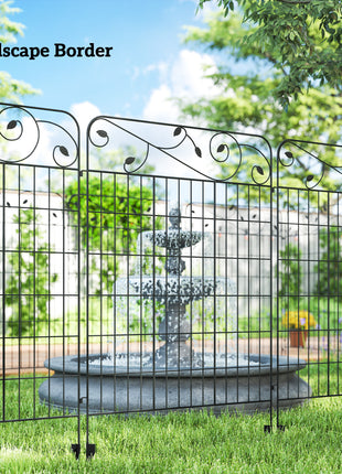 Garden Fence, 4 Pack Steel Fence Panels, 11.5' L x 43" H, Rust-Resistant Decorative Border Flower Edging for Yard, Landscape, Patio, Outdoor Decor, Square Vines