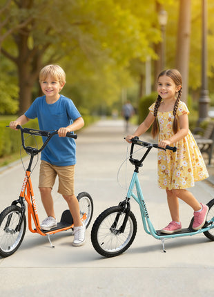 Youth Scooter Kick Scooter for Kids 5+, Max Load 220 LBS., with Adjustable Handlebar, 16" Inflatable Wheels, Dual Brakes, Blue