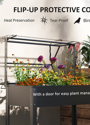 Elevated Garden Box with Greenhouse Cover, Raised Garden Bed with Legs and Drainage Hole for Vegetables, Black