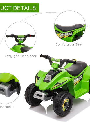 6V Kids ATV Ride on 4-Wheeler Car, Electric Quad Toy Battery Powered Vehicle with Forward/ Reverse Switch for 18-36 Months Old Toddlers, Green