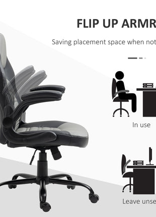 PU Leather Gaming Chair with Flip-up Armrests, Racing Style Computer Chair, Height Adjustable Home Office Chair with Swivel Wheels and Tilt Function, Gray