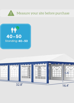 16.5' x 33' Large Party Tent, Heavy Duty Outdoor Canopy Tent with Removable Sidewalls, 10 Windows, Blue