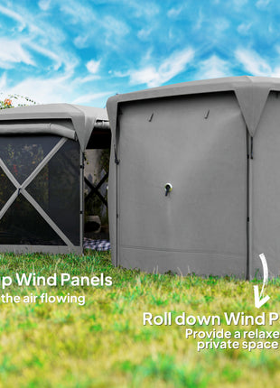 11 x 11ft Pop Up Gazebo Screen Tent with Removable Roof Cover, Roll-up Wind Panels for Camping, Backyard, Dark Gray