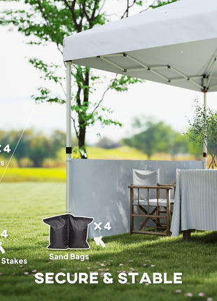 10' x 10' Pop Up Canopy Tent with 2 Half Sidewalls, UV50+ Instant Sun Shelter with Wheeled Carry Bag, White