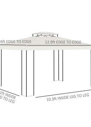13' x 10' Patio Gazebo Outdoor Canopy Shelter w/ Double Vented Roof, Cream White