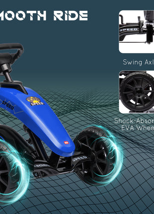 Kids Pedal Go Kart w/ Swing Axle, Shock-Absorbing Wheels, Blue