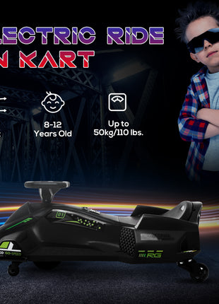 12V Electric Drifting Go Kart w/ Slow Start, Music, Lights, Black