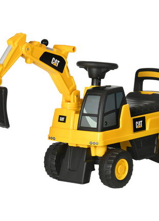 Kids Excavator Ride on Toy CAT Licensed with Manual Shovel, Horn, Hidden Storage for 18-36 Months, Yellow