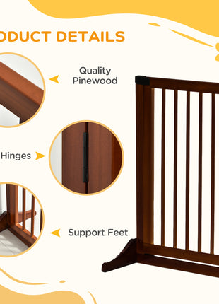 Freestanding Length Adjustable Wooden Pet Gate with Lockable Door 3 Panels, Brown