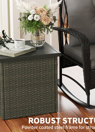 Wicker Side Table with 1.5" Umbrella Hole, Square Outdoor End Table with UV-Resistant Frame, Storage Space, Mixed-Brown