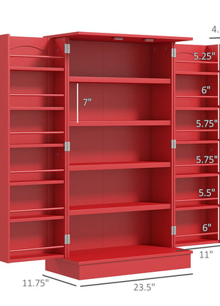 Kitchen Sideboard Cabinet, Large Kitchen Storage Cabinet w/ Double Doors & 5-tier Shelving for Home, Dining Room, Red