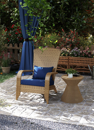 Patio Adirondack Chair with Rattan Wicker, Soft Cushions, Tall Curved Backrest for Deck or Garden, Dark Blue