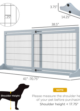 71" W x 27.25" H Extra Wide Freestanding Pet Gate with Adjustable Length Dog, Cat, Barrier for House, Doorway, Hallway, Blue-Gray