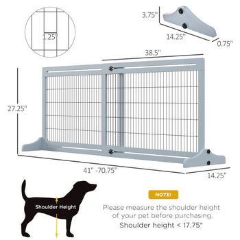71" W x 27.25" H Extra Wide Freestanding Pet Gate with Adjustable Length Dog, Cat, Barrier for House, Doorway, Hallway, Blue-Gray