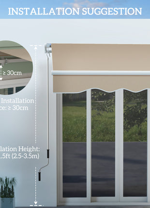 13' x 8' Retractable Awning, Patio Awnings, Sunshade Shelter w/ Manual Crank Handle, UV & Water-Resistant Fabric and Aluminum Frame for Deck, Balcony, Yard, Beige