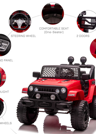 12V Kids Ride On Truck with Parent Remote Control, Battery Powered Electric Car with Spring Suspension, Adjustable Speed, LED Lights and Horn, Red