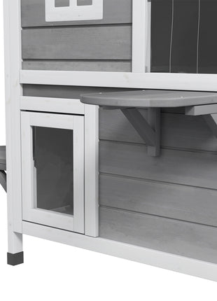 2-story Cat House Outdoor, Weatherproof Wooden Cat Enclosure for Feral Cats with Escape Door, Openable Roof, Jumping Platforms, Gray