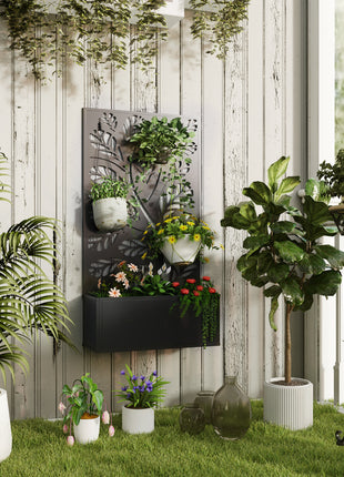 Metal Garden Bed with Trellis for Climbing Plants, Freestanding or Wall Mounted Flower Bed for Garden, Patio, Balcony