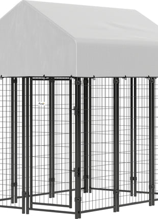 Outdoor Dog Kennel with Roof, 6' x 4' x 6' Heavy Duty Welded Wire Dog Playpen Enclosure with Escape-proof Lock